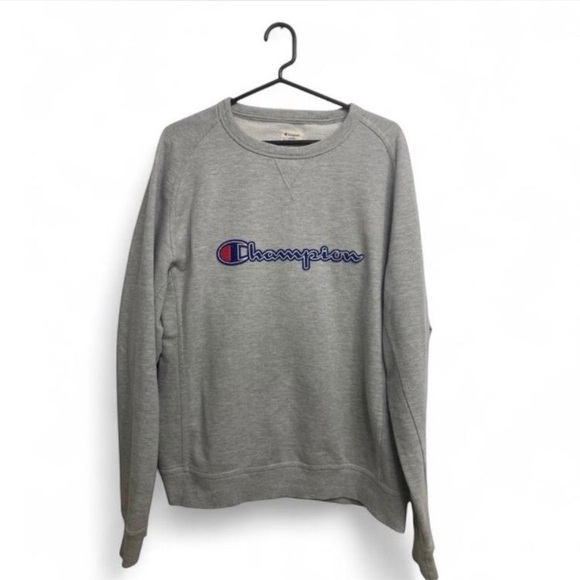 Champion Other - Champion Gray & Blue Men's Logo Sweatshirt, Crew Neck, Long Sleeve, Size XL